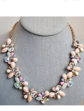 [J. Crew] Crystal Collage Floral Brûlée Collar Necklace ♡ Frosty Lilac Pastels